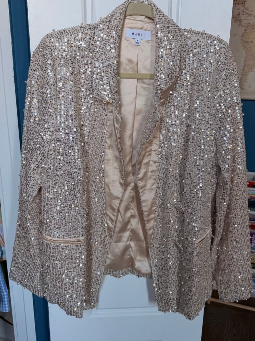 MABLE Sequin Pearl Blazer Champagne